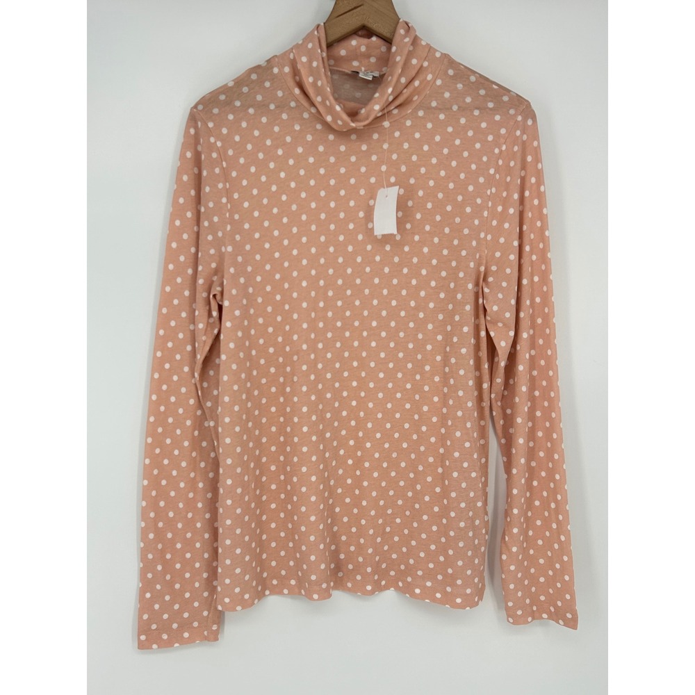 "NWT" J. Crew Long Sleeve Turtleneck Peach Toned White Polka Dot Print Top- XL